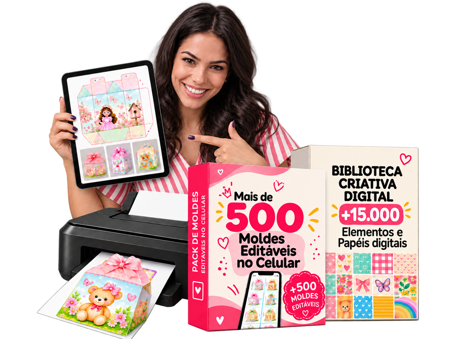 Pack de Moldes Editáveis no Celular com mockup real do produto